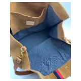 Claire V Simple Tote - Chestnut Suede with Navy/Red Sporty Stripe
