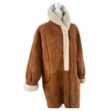 A Barcelona Enterprises Suede Sheepskin Shearling Coat - Brown, Size M