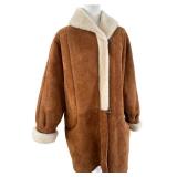 A Barcelona Enterprises Suede Sheepskin Shearling Coat - Brown, Size M
