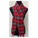 Burberry Nova Check Cashmere Scarf - 54" L - Red/Black/Maroon
