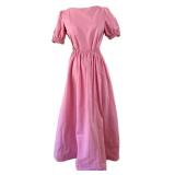STAUD Pink Alix Open-Back Puff-Sleeve Long Maxi Dress - Size 4 -NWT