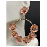 Floral Hoop Earrings - Peach & Pink