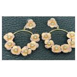 Floral Hoop Earrings - Peach & Pink