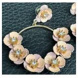 Floral Hoop Earrings - Peach & Pink