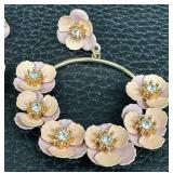 Floral Hoop Earrings - Peach & Pink