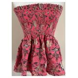 Charina Sarte Pink Floral Strapless Cotton Top - Size S, Designed in Paris