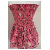 Charina Sarte Pink Floral Strapless Cotton Top - Size S, Designed in Paris