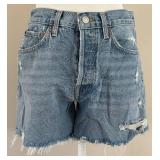 AGOLDE Parker Long Denim Shorts - Light Wash, Size 26, Distressed, 5-Pocket