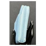 Levenger Baby Blue Leather Accordion Wallet - 12 Card Slots, Zipper Coin Pocket