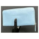 Levenger Baby Blue Leather Accordion Wallet - 12 Card Slots, Zipper Coin Pocket
