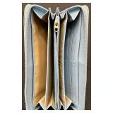 Levenger Baby Blue Leather Accordion Wallet - 12 Card Slots, Zipper Coin Pocket