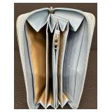 Levenger Baby Blue Leather Accordion Wallet - 12 Card Slots, Zipper Coin Pocket