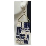 Ink & Alloy Whitney Brass & Seed Beads Earrings - Navy & White, 3" Drop, 1 1/4" Wide