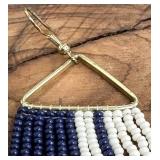 Ink & Alloy Whitney Brass & Seed Beads Earrings - Navy & White, 3" Drop, 1 1/4" Wide