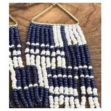 Ink & Alloy Whitney Brass & Seed Beads Earrings - Navy & White, 3" Drop, 1 1/4" Wide