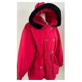 Vintage Parka Red with Black Faux Fur Trimmed Hood