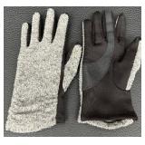 Nordstrom Brown Leather Gloves Size 9 & Grey/Black Knit-Lined Gloves Size L (Lot of 2)