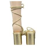 Anthropology Gold Metallic Strappy Sandals - 2 3/4in Heel - EU 40