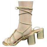 Anthropology Gold Metallic Strappy Sandals - 2 3/4in Heel - EU 40