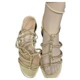 Anthropology Gold Metallic Strappy Sandals - 2 3/4in Heel - EU 40