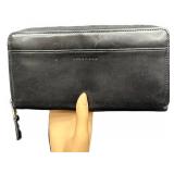 Levenger Accordion Wallet - Black Leather, Red Interior, 12 Card Slots, Zipper Coin Pocket