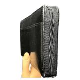 Levenger Accordion Wallet - Black Leather, Red Interior, 12 Card Slots, Zipper Coin Pocket