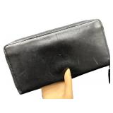 Levenger Accordion Wallet - Black Leather, Red Interior, 12 Card Slots, Zipper Coin Pocket