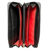 Levenger Accordion Wallet - Black Leather, Red Interior, 12 Card Slots, Zipper Coin Pocket