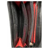 Levenger Accordion Wallet - Black Leather, Red Interior, 12 Card Slots, Zipper Coin Pocket