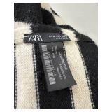 ZARA Scarf - Black & Creme Striped, 17 1/2 in W x 79 in L