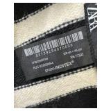 ZARA Scarf - Black & Creme Striped, 17 1/2 in W x 79 in L
