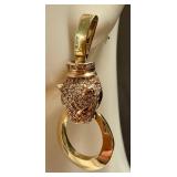 Vintage 14K Gold Panther Door Knocker Earrings with Diamond Accents & Emerald Eyes