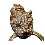 Vintage 14K Gold Panther Door Knocker Earrings with Diamond Accents & Emerald Eyes