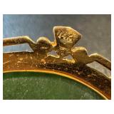 Vintage 14K Gold Green Chalcedony Brooch - Oval Cabochon, Floral Bezel