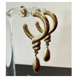 Pair of 14K Gold Drop Earrings, Teardrops on Twisted Hoops