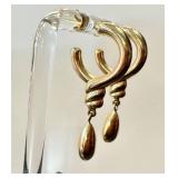 Pair of 14K Gold Drop Earrings, Teardrops on Twisted Hoops