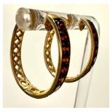 14K Gold Garnet Hoop Earrings