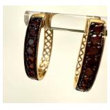 14K Gold Garnet Hoop Earrings