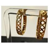 14K Gold Garnet Hoop Earrings