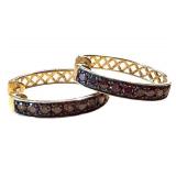 14K Gold Garnet Hoop Earrings