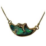 18K Gold Opal Pendant Necklace - Cracked Opal Center