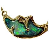 18K Gold Opal Pendant Necklace - Cracked Opal Center