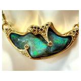 18K Gold Opal Pendant Necklace - Cracked Opal Center
