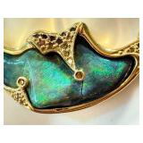 18K Gold Opal Pendant Necklace - Cracked Opal Center