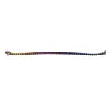 14K Gold Rainbow Gem Tennis Bracelet - 7 Inch