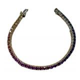 14K Gold Rainbow Gem Tennis Bracelet - 7 Inch