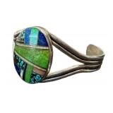 Spencer Sterling Inlaid Bracelet - Turquoise, Lapis Lazuli & Malachite Mosaic