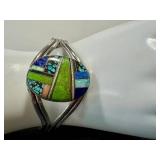 Spencer Sterling Inlaid Bracelet - Turquoise, Lapis Lazuli & Malachite Mosaic