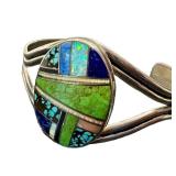 Spencer Sterling Inlaid Bracelet - Turquoise, Lapis Lazuli & Malachite Mosaic