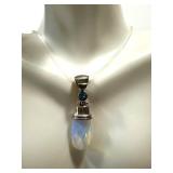 Moonstone & Topaz Pendant in Sterling Silver - 2-Inch Drop